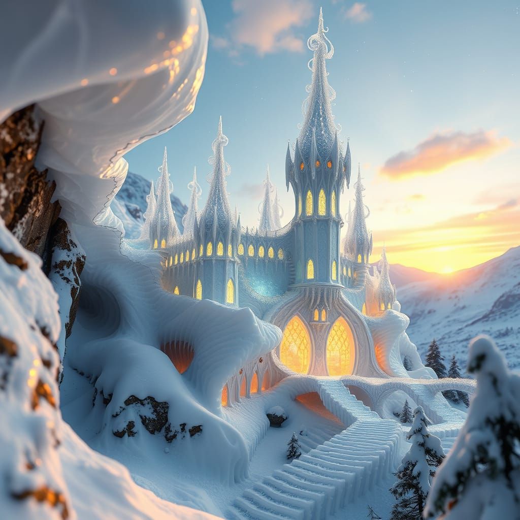 Ethereal Elven Castle in Iridescent Glass and Ice