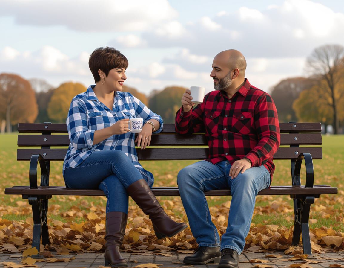 Egyptian Woman and Man Drinking Coffee in Park
