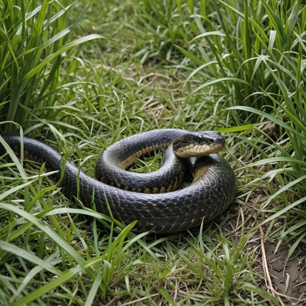 King Cobra in Dense Green Grass