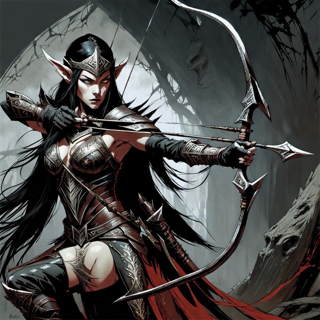 Demonic Elven Huntress in Daedric Armor