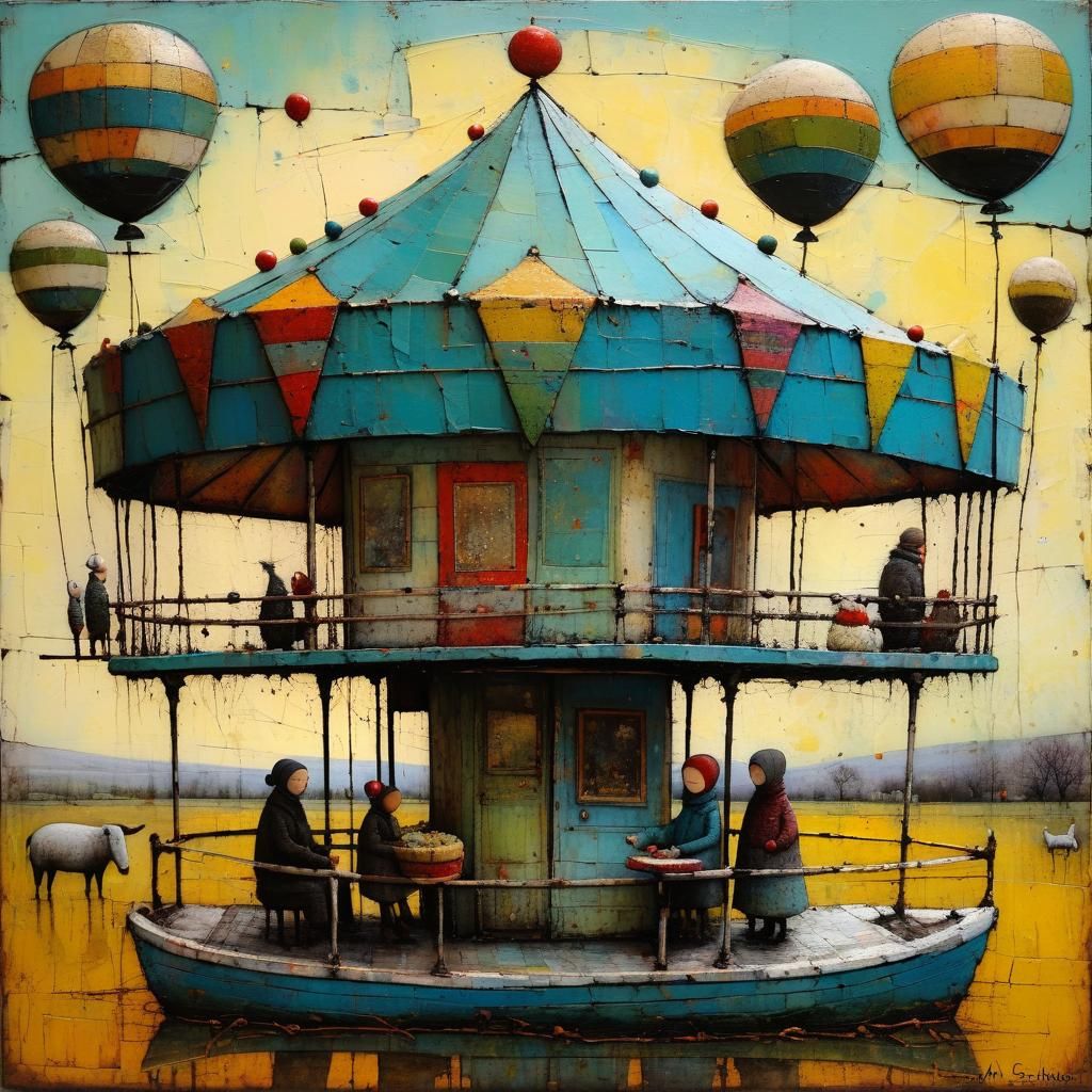 Textured Encaustic Painting in Naive Style