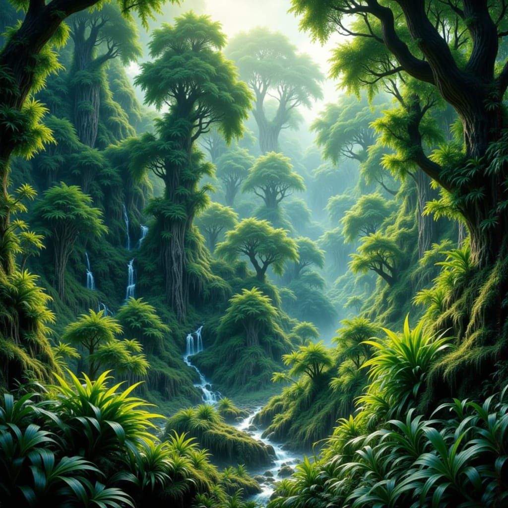 Dramatic Rainforest Landscape in Cinematic Matte Painting St...