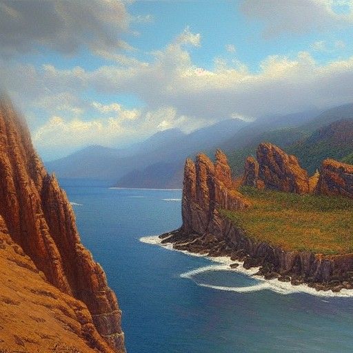 Majestic Cliff Side in Oil Painting Style