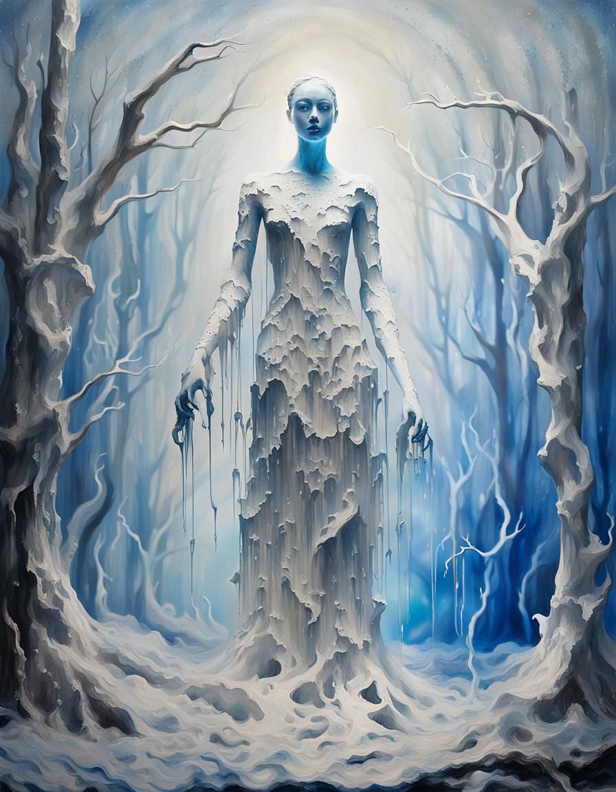 Ethereal Metallic Sculpture in Dreamscape Forest