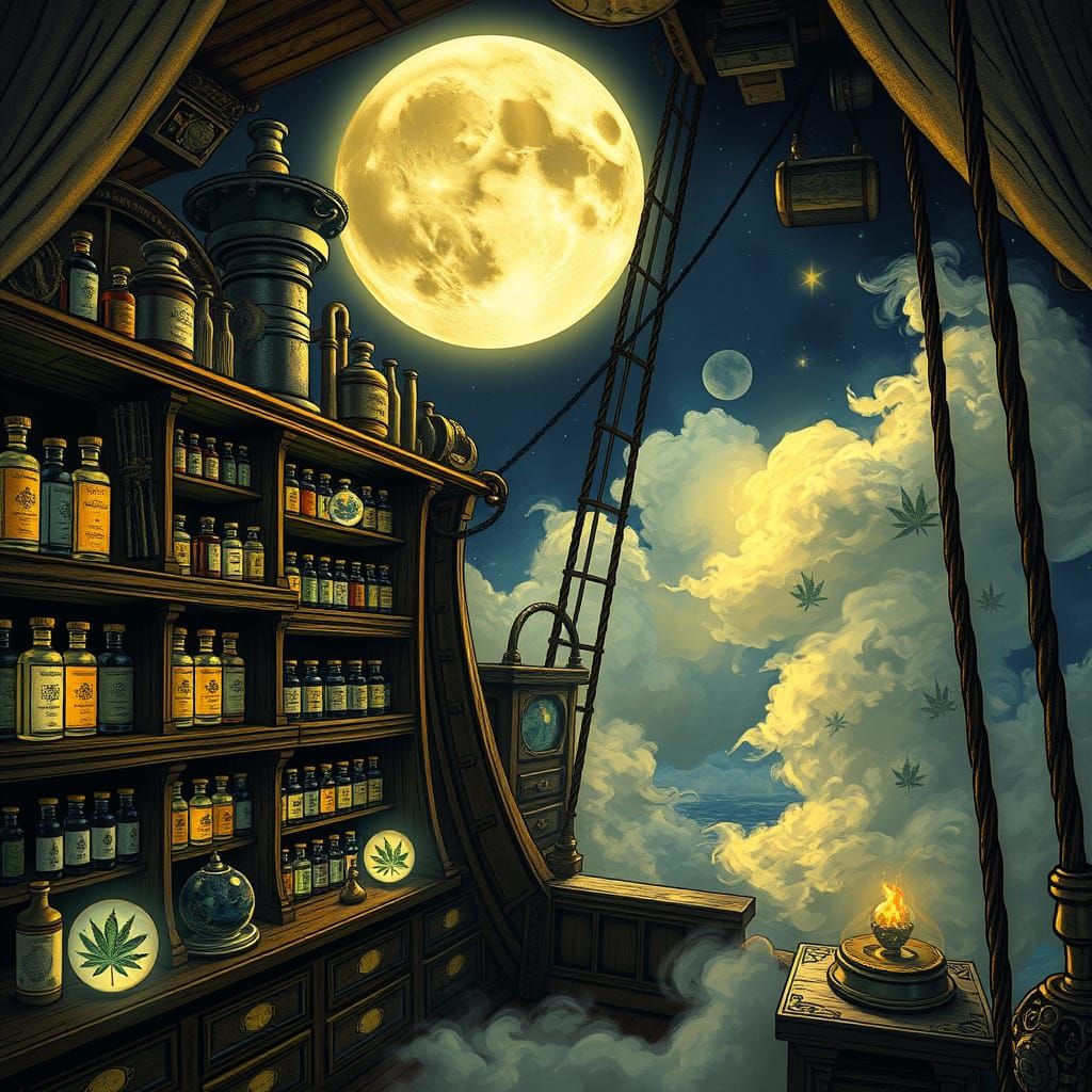 Moonlit Steampunk Apothecary with Fortune Teller