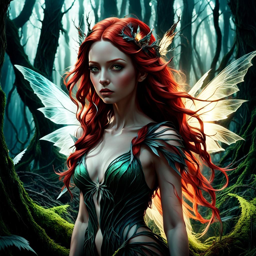 Ethereal Earth Fairy in Twisted Forest: Digital Art
