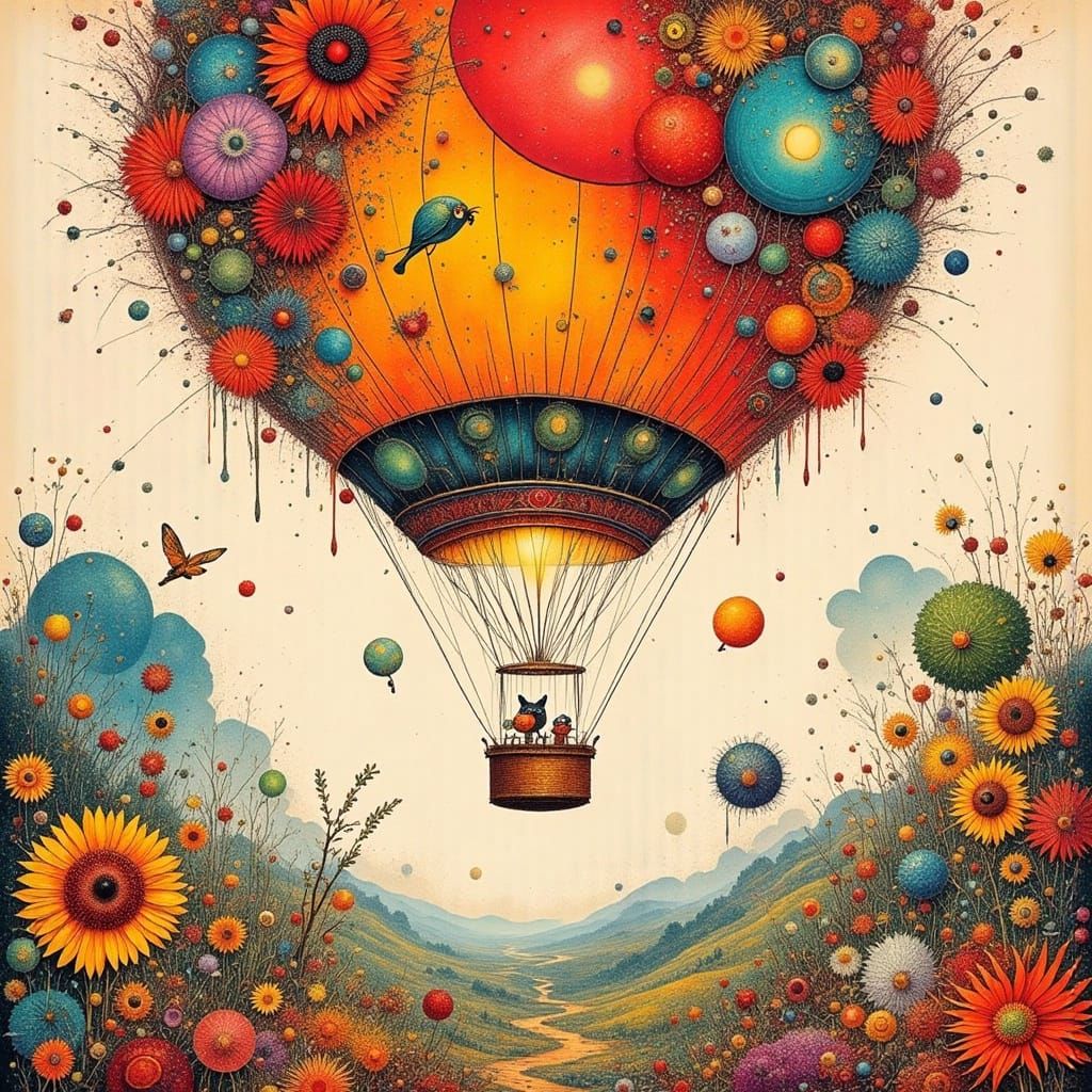 Hot Air Balloon with Bauhaus Geometric Shapes