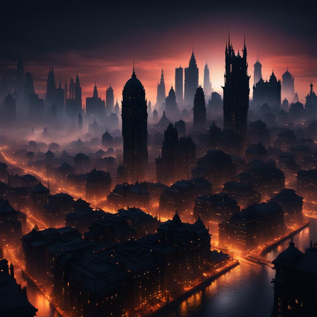 Night Cityscape Silhouette: Detailed Matte Painting