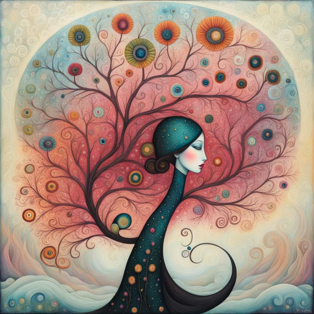 Dreamlike Woman in Art Brut Style