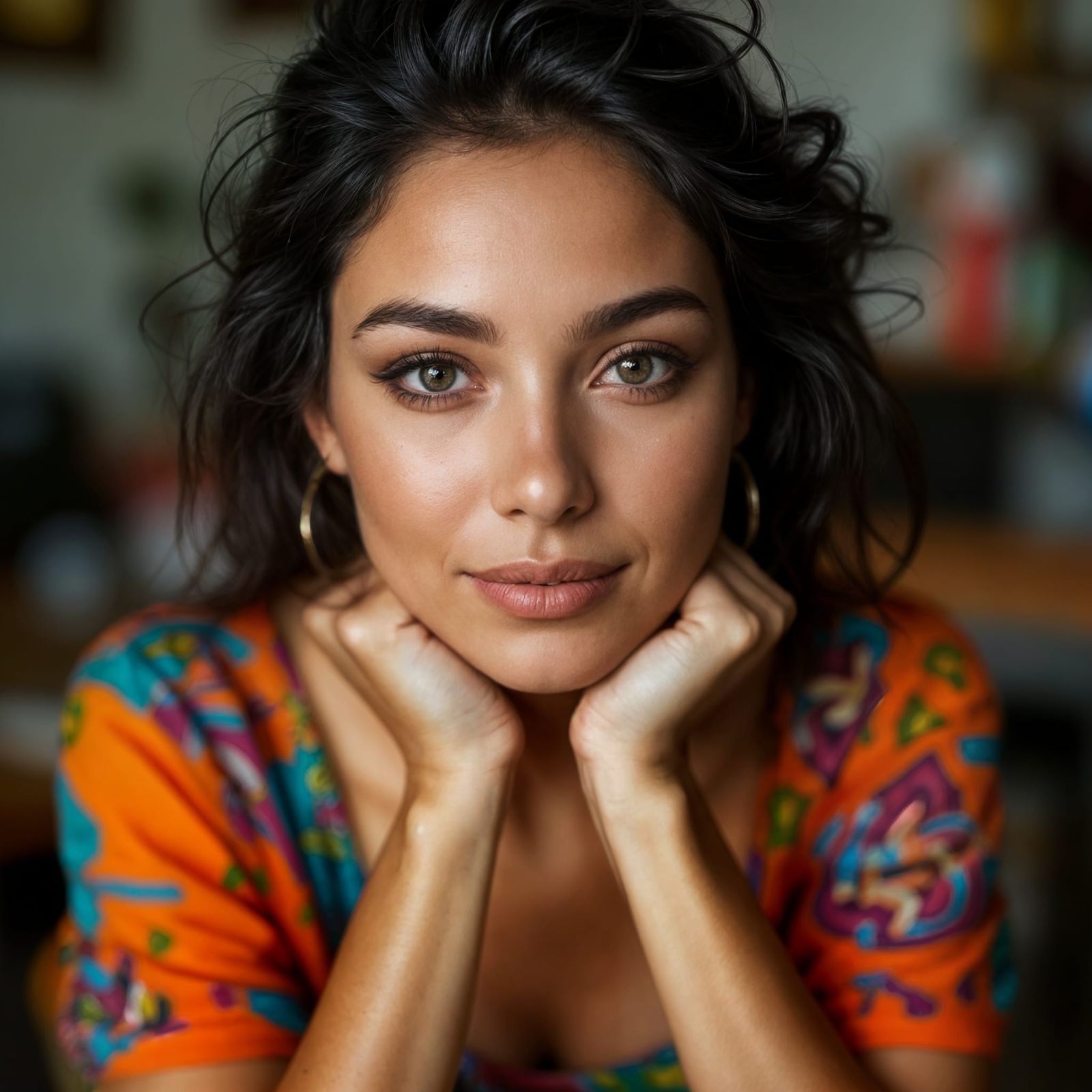 Enchanting Latina Woman Gazes Intently