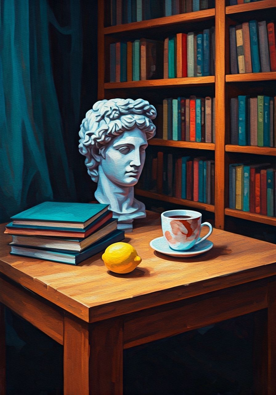 Abstract Expressionist Still Life with Apollo Head and Books...