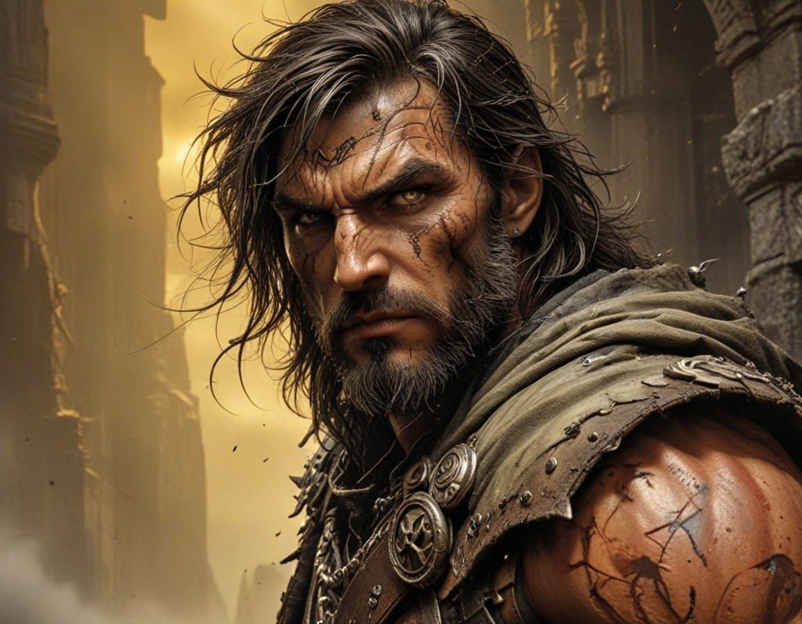 Rugged Fantasy Warrior in Dark Realism