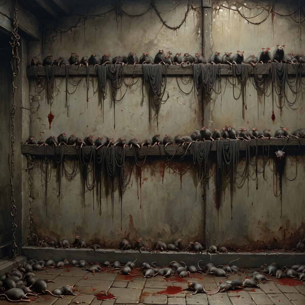 Decrepit Wall with Rats: A Gloomy Horror Scene