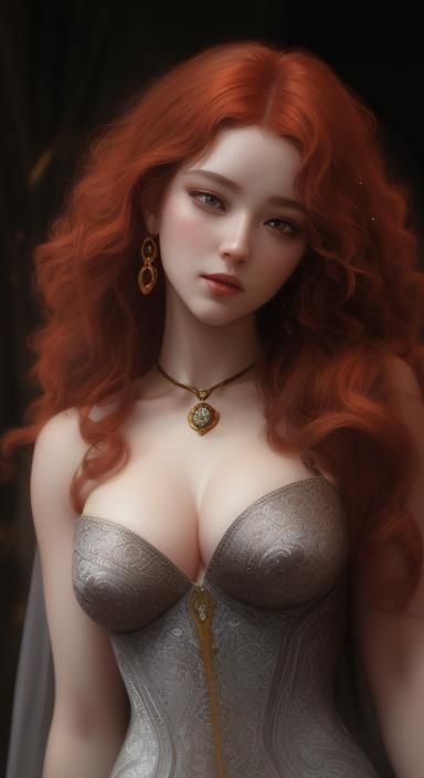 Red-headed Snake Goddess with Golden Eyes, Hyperrealistic Ar...
