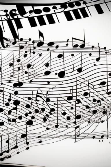 Monochrome Portrait Composed of Floating Musical Notes