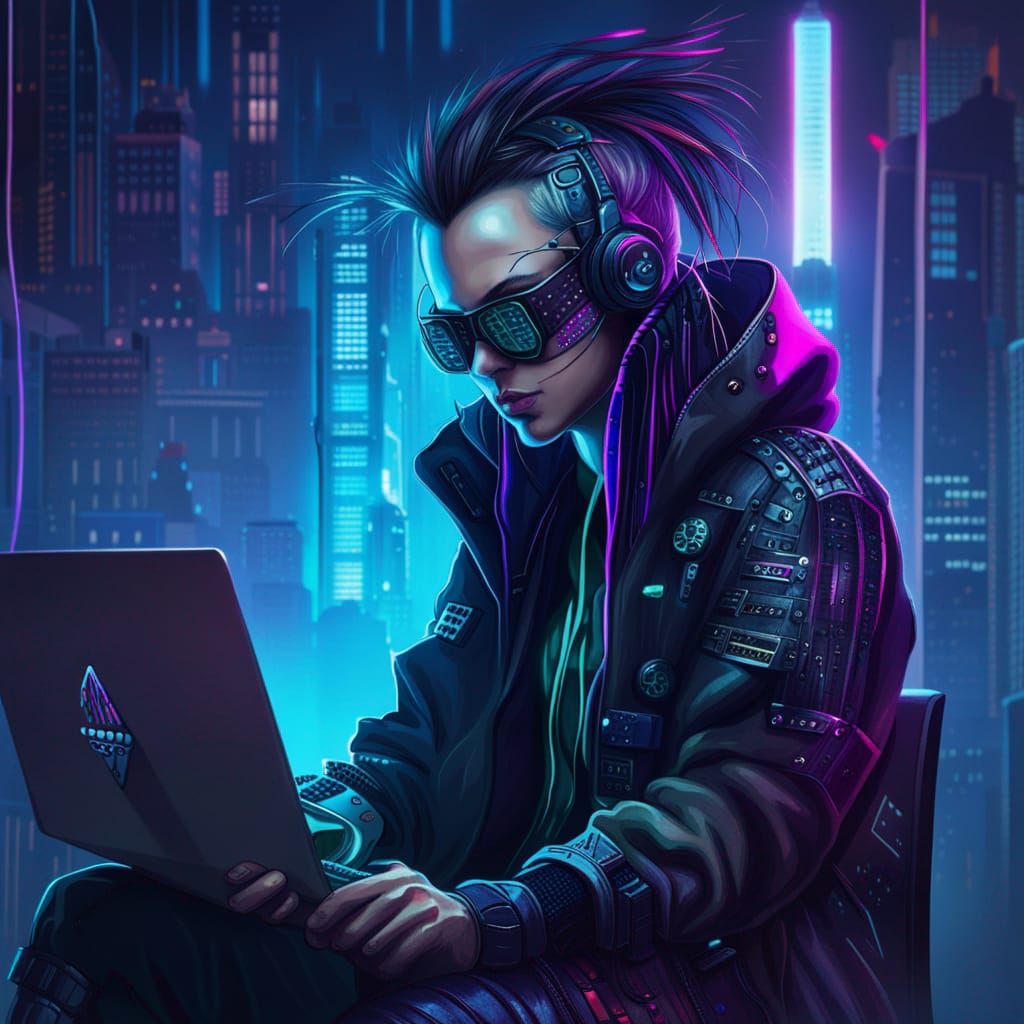 Cyberpunk Hacker in Neon Dystopia