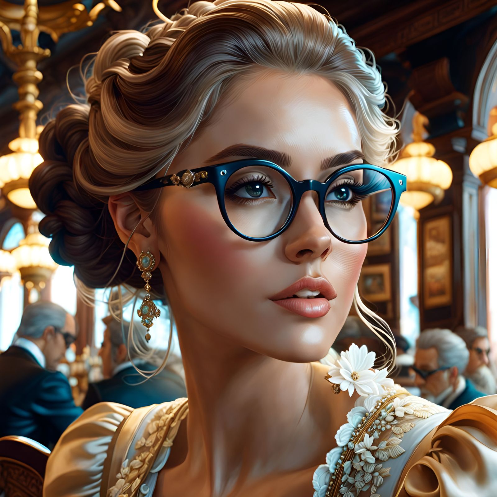 Rococo Portrait of Woman in Café