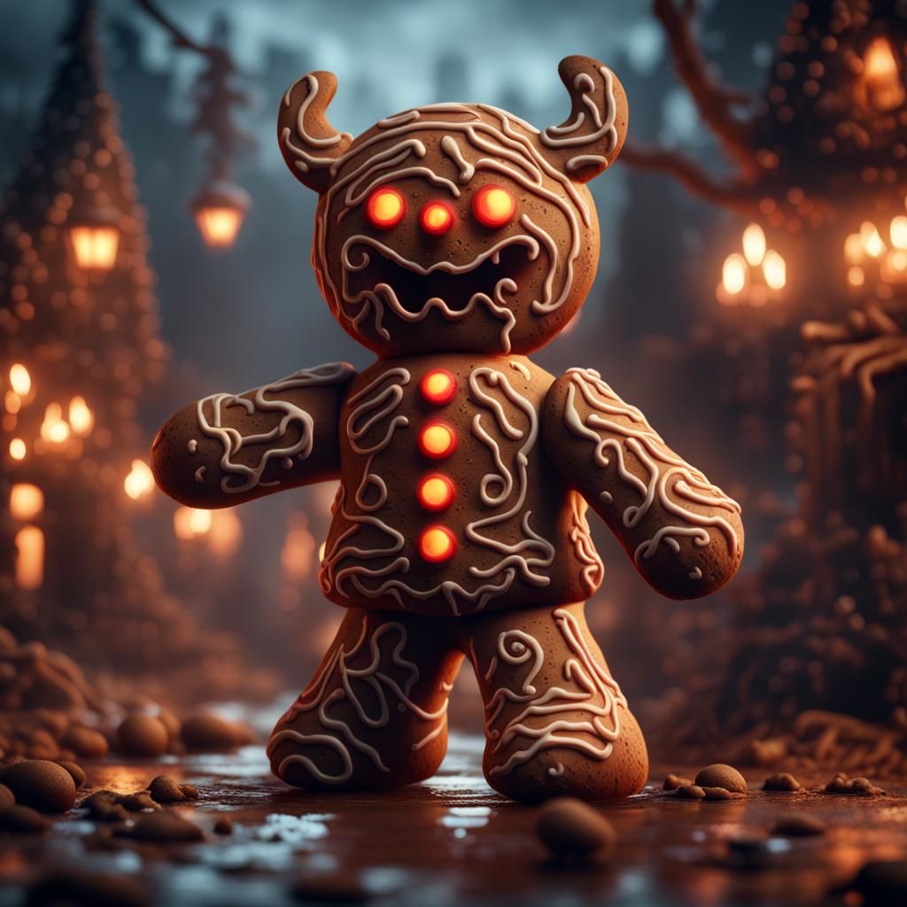 Detailed Demon Gingerbread Man Fantasy Concept Art