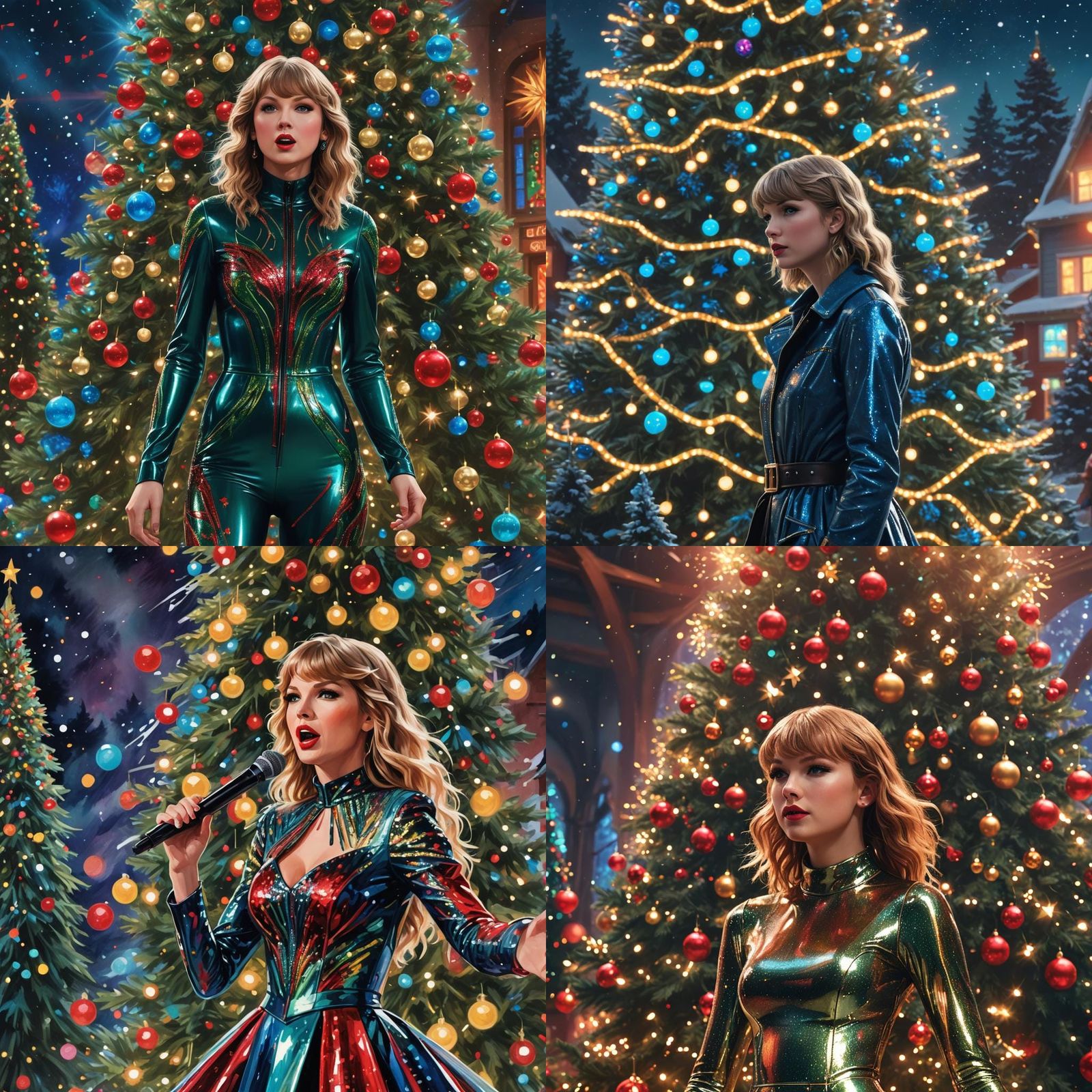 Singer in Latex Before Christmas Tree, Detailed Matte Painti...