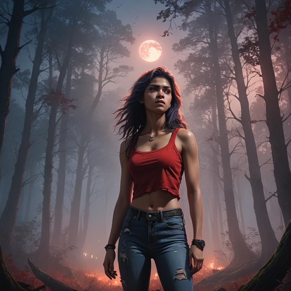 Teenage Werewolf Girl in Misty Forest Concept Art