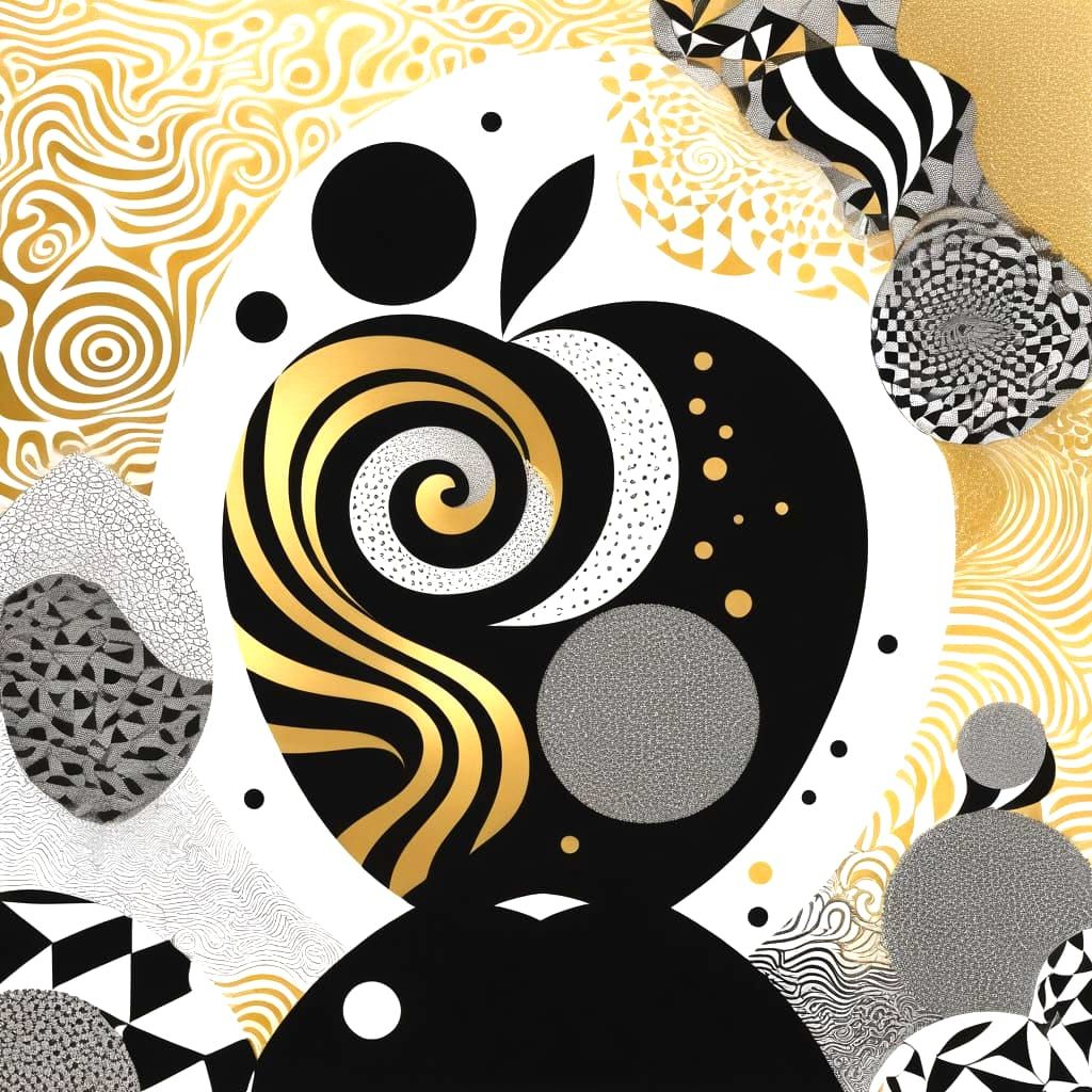 Surreal Gold and Black Geometry with Intricate, Curly Forms