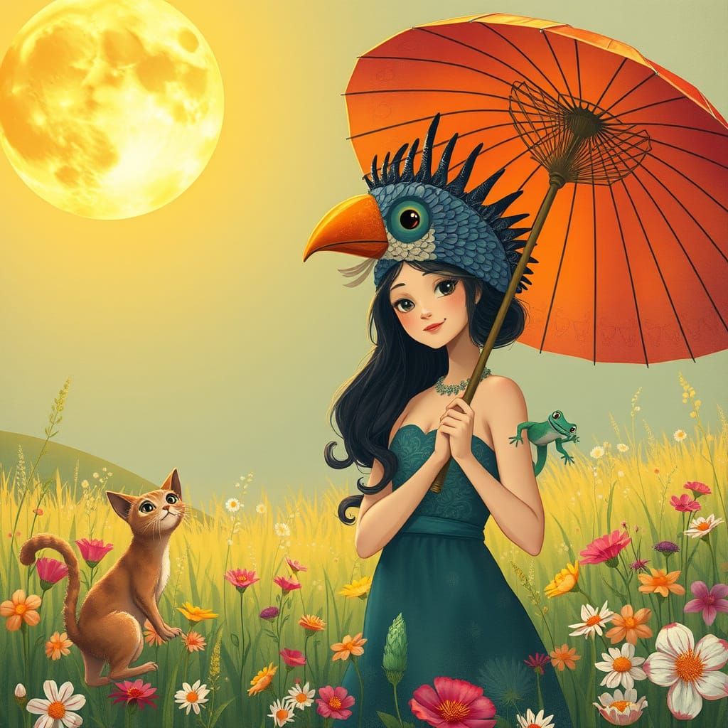 Fantastical Woman Under Harvest Moon