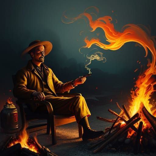 Vibrant Campfire Surrealism in Oil Painting Style