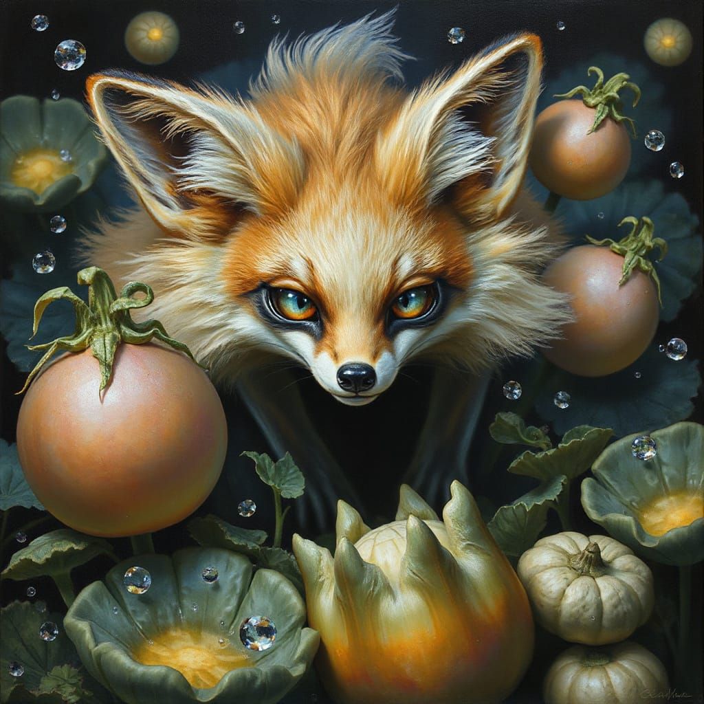 Surreal Fox Creature in Bioluminescent Garden