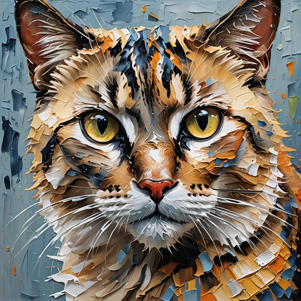 Cat with Large Eyes: Impasto Painting