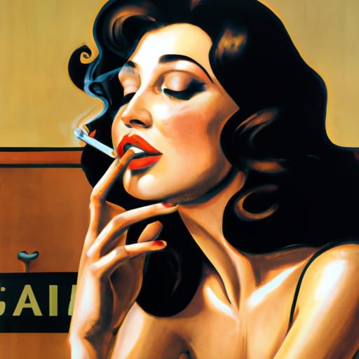 Pinup Woman Smoking, Gil Elvgren Style