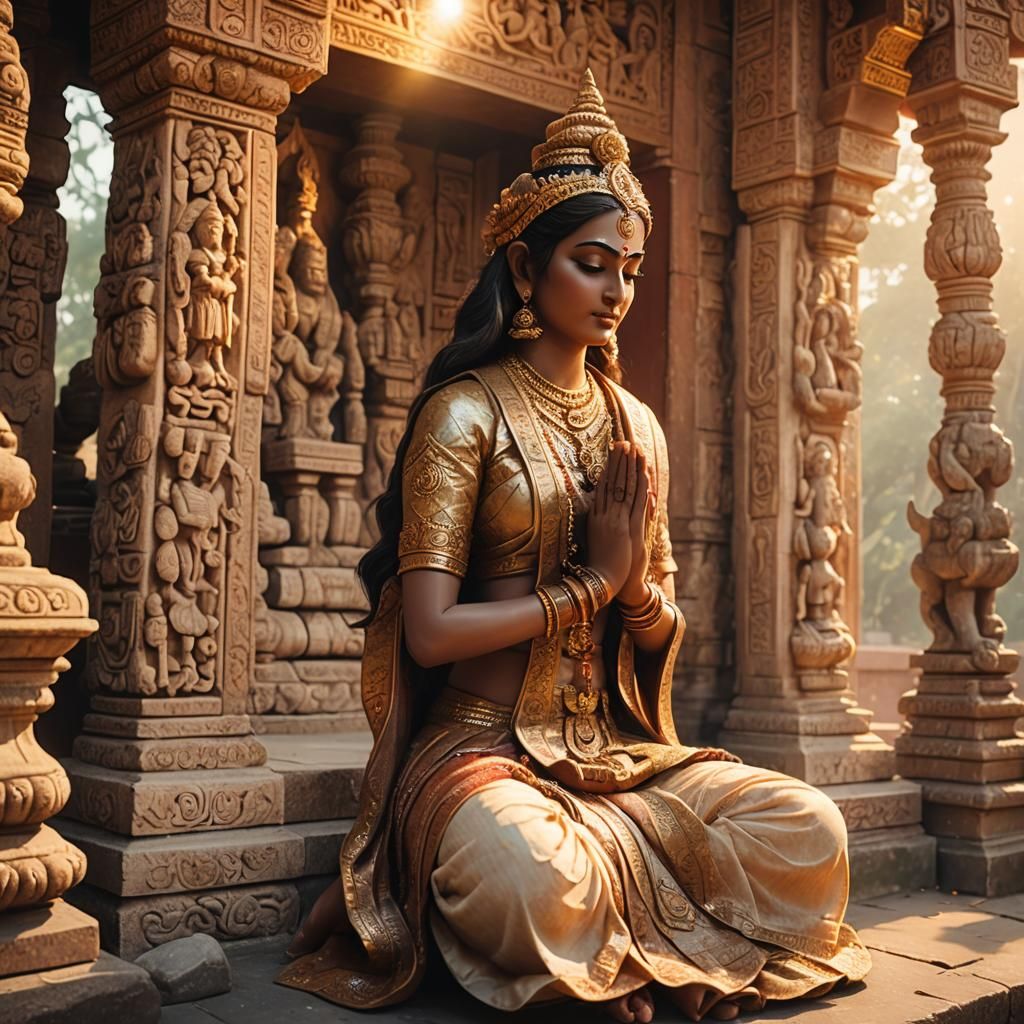 Glowing Hindu Goddess in Ancient Temple Art