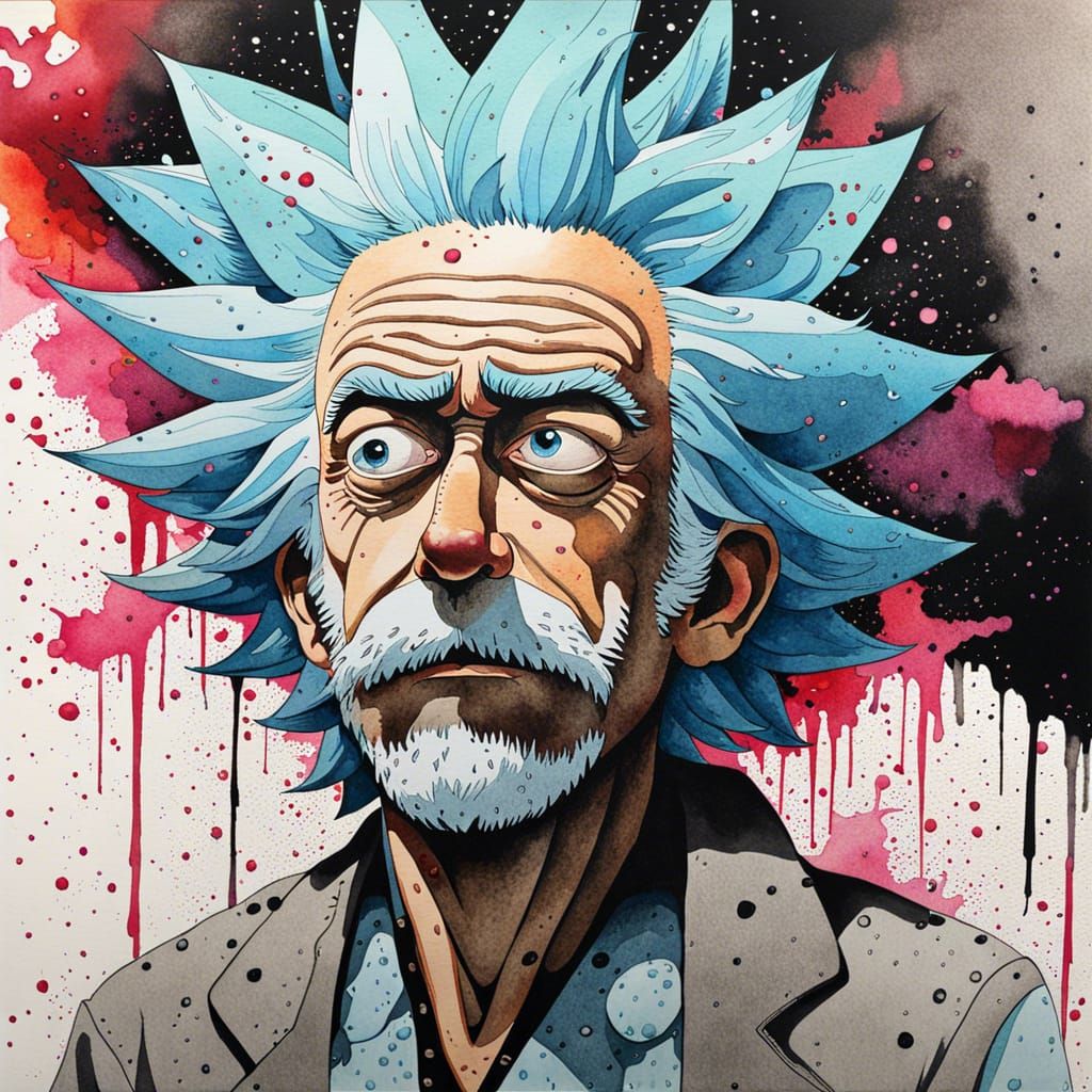 Hyperreal Watercolor Portrait of Rick Sanchez