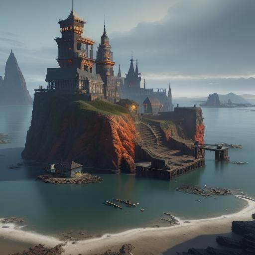 Fantastical Harbor at Low Tide: Digital Matte Painting