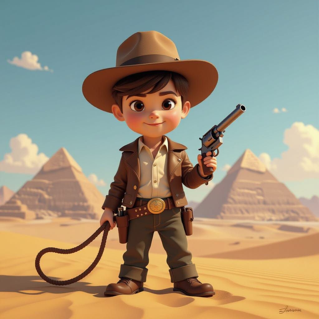 Boy Adventurer in Desert, Pixar-Style 3D Art