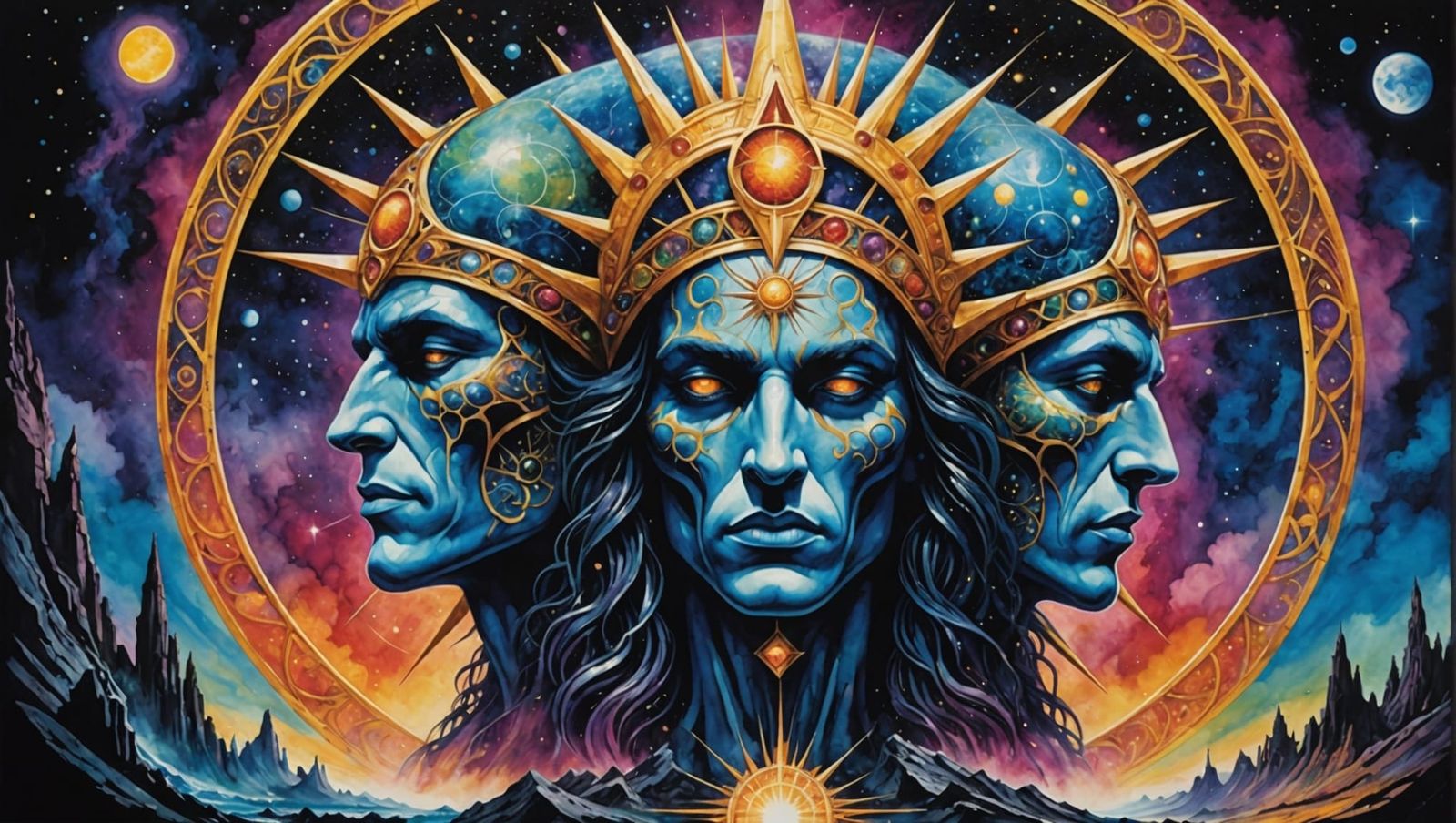 Esoteric Rock Band in Dramatic Watercolor Painting