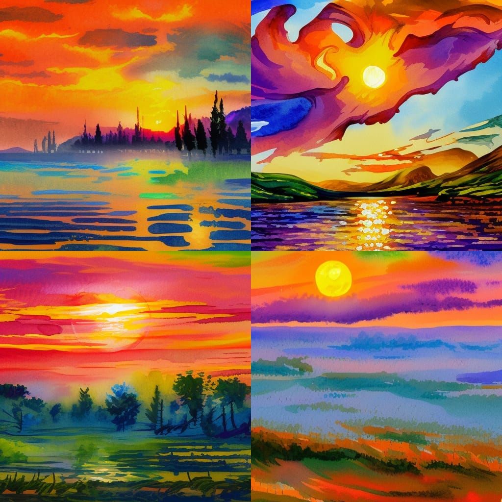Impressionist Sunset Gouache Painting on Canvas