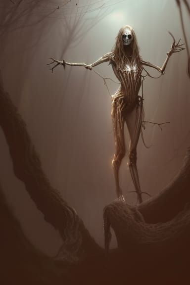 Pagan Witch Transformation in Dark Fantasy Style