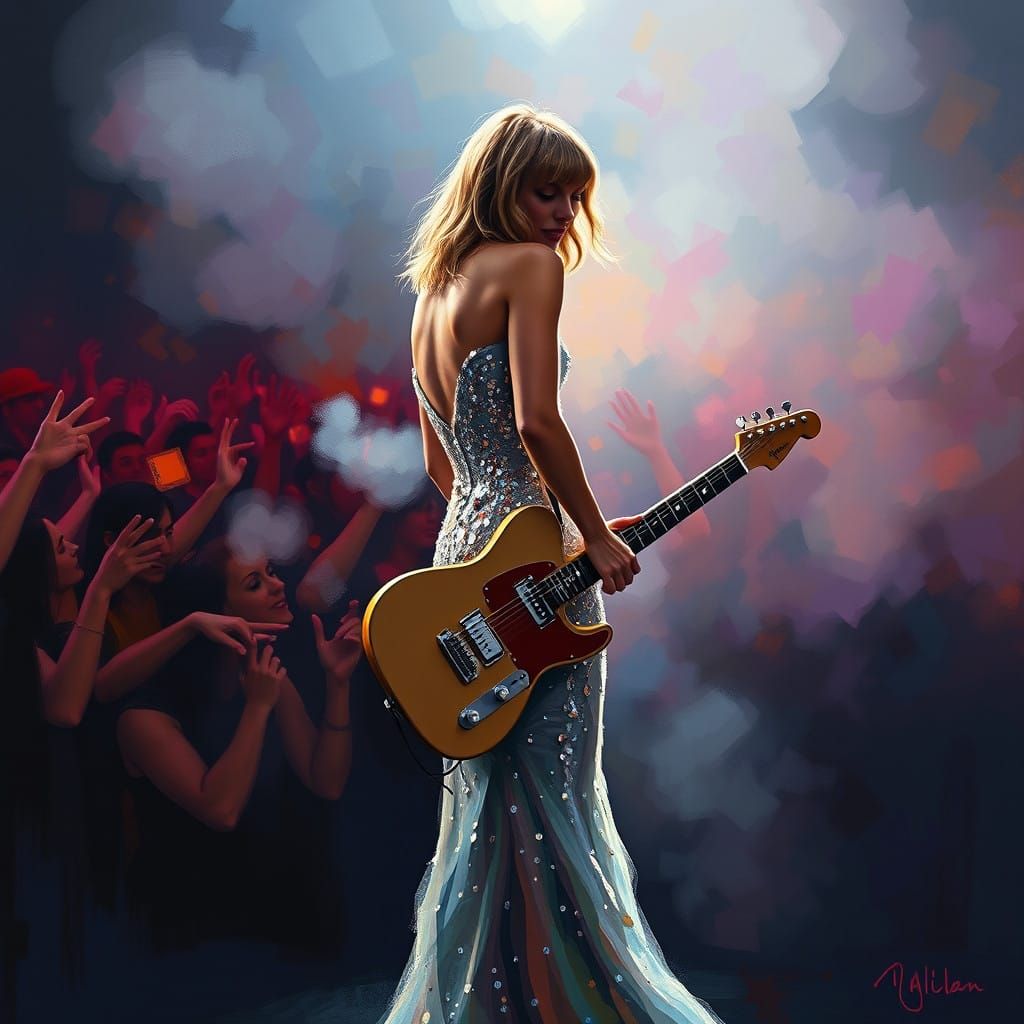 Pop Star in Impressionist Concert Scene