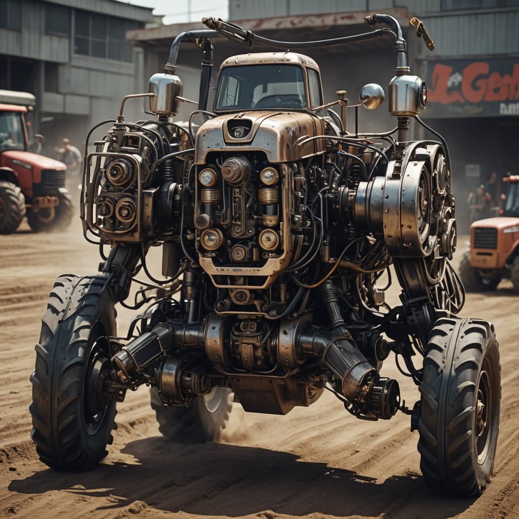 Creepy Robot Tractor Pull in Sci-Fi Style