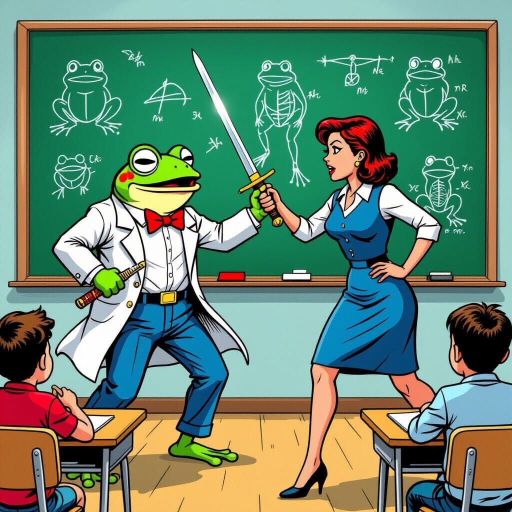 Frog Sword Fight in Comic Book Style