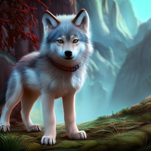 Fantastical Wolf Puppy in Detailed Matte Painting