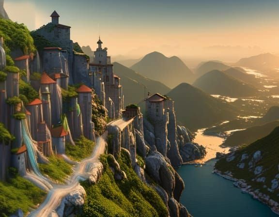 Fantasy Mountain City with Rope Road: Unreal Engine 5