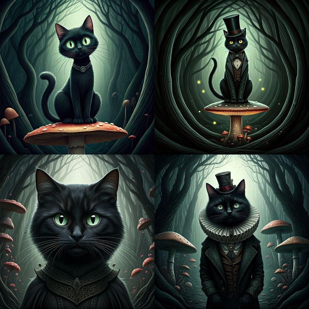 Black Cat in Wonderland: Dark Fantasy Art