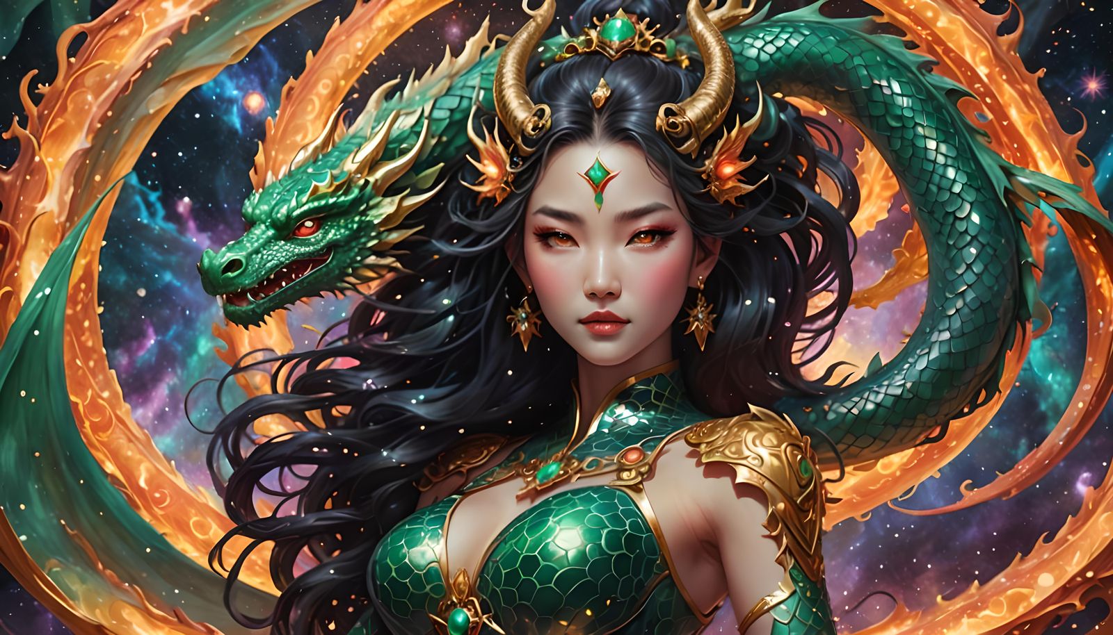 Dragon Goddess in Galactic Vortex