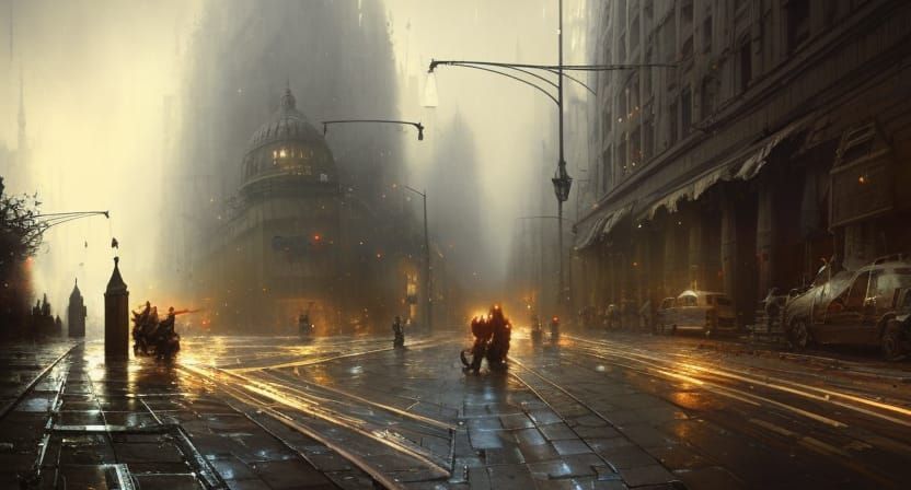 Homeless Robot in 1960s Style, Cinematic Digital Art