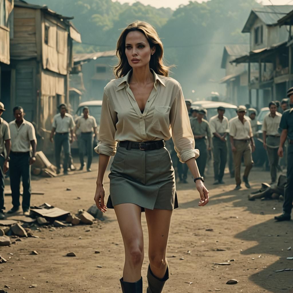 Cinematic Film Still of Woman in Skirt