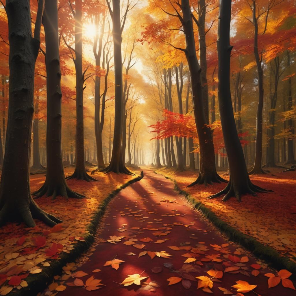 Enchanted Autumn Forest Path in Digital Matte Painting