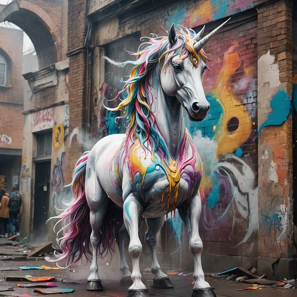 Ethereal Unicorn Amidst Street Art