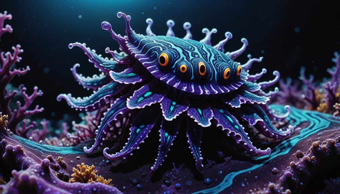 Surreal Nudibranch Undulates with Bioluminescent Beauty