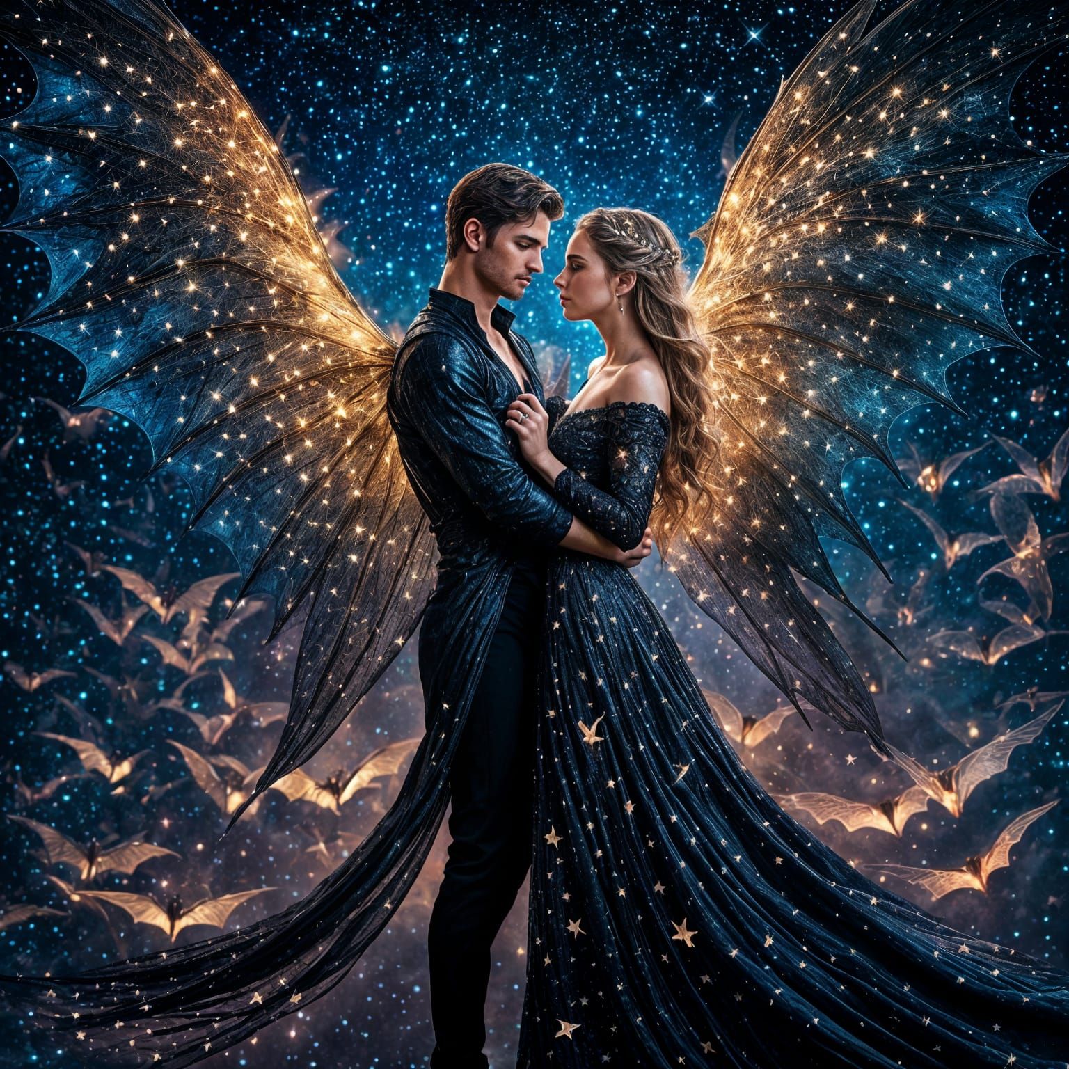 Fantasy Couple in Starlight and Shadow